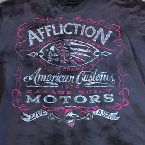 Affliction Black Tee with Pink and White Graphics